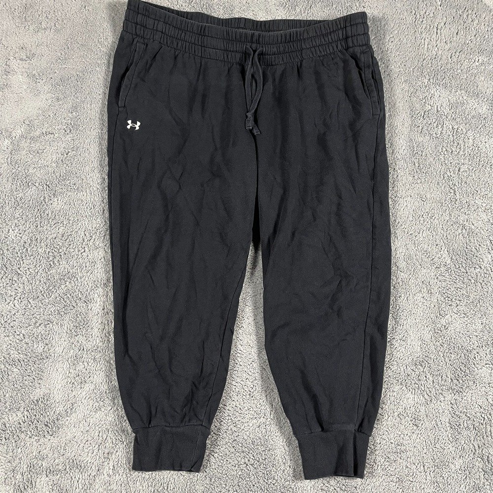 Under Armour Sweatpants Women 2X Black Fleece Lined Drawstring Waist - Picture 1 of 9